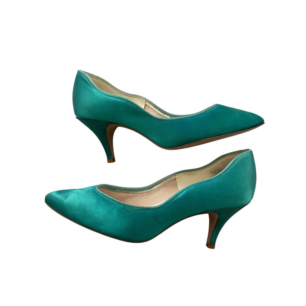 Vintage Coloriffics Emerald Green Satin Pumps Heels Size 6 - Picture 2 of 8